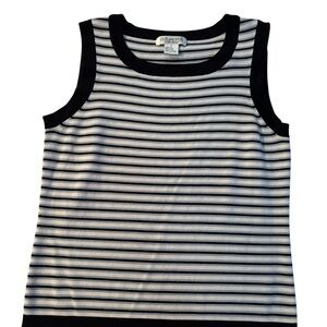 White and Blue Striped Tank Top with Crew Neck